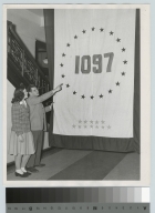 Students with service star flag, Eastman Building, Rochester Athenaeum and Mechanics Institute