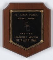 RIT Greek Council Service Award plaque