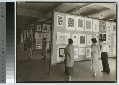 Academics, art and design, interior view of an exhibition of student work, [1930-1940]