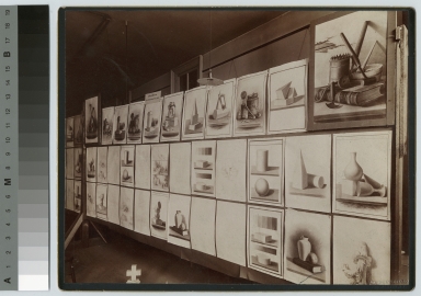 Academics, art and design, interior view of an exhibition of student drawings, [1900-1920]