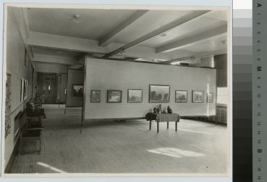 Academics, art and design, interior view of an exhibition of student work in Bevier Gallery.  [1920-1940]