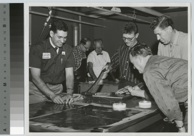 Technicians at work in the Graphic Arts Research Department, Rochester Institute of Technology [1950-1959]