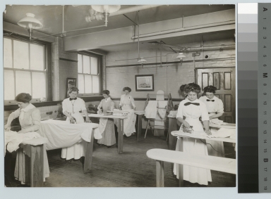 Students ironing sewing class, Department of Domestic Science and Art, Rochester Athenaeum and Mechanics Institute [1900-1915]