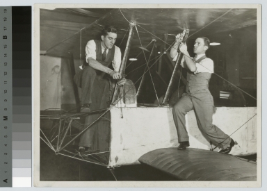 Students work on an airplane rigging, School of Industrial Arts, Rochester Athenaeum and Mechanics Institute