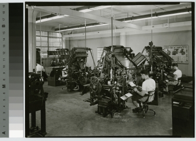 Students at Linotype machines, Department of Publishing and Printing, Clark Building, Rochester Institute of Technology