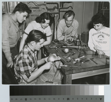 Students silversmithing, School for American Craftsmen, Rochester Institute of Technology [1950-1960] [picture].