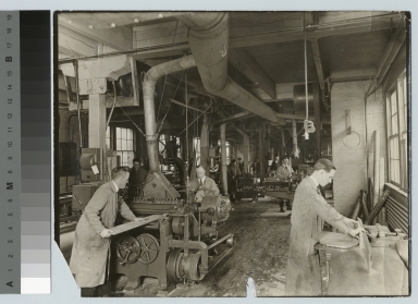 Students with woodworking machine, Department of Manual Training, Rochester Athenaeum and Mechanics Institute