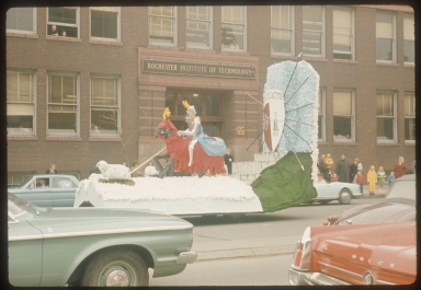 Spring weekend parade float in the theme of "Spring Bookend," 1963