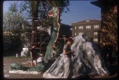 Spring Weekend parade float under construction, Rochester Institute of Technology, 1964