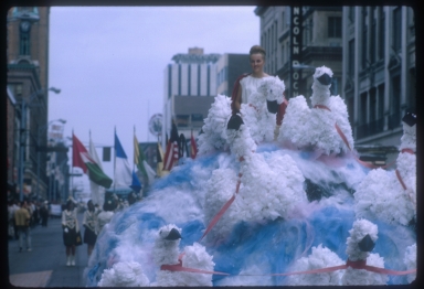 Spring Weekend parade float in the theme of "Hellenic Holiday," Rochester Institute of Technology, 1964