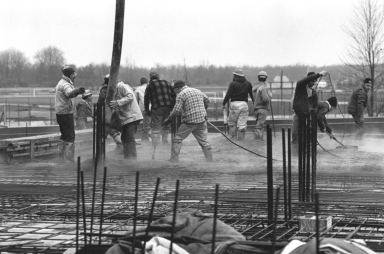 Construction Workers at the Kilian J. and Caroline F. Schmitt Interfaith Center Construction Site