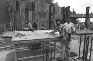 Construction Workers at the Kilian J. and Caroline F. Schmitt Interfaith Center Construction Site