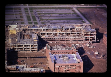 Aerial photograph of buildings under construction
