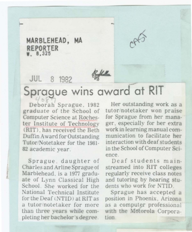 Sprague wins award at RIT