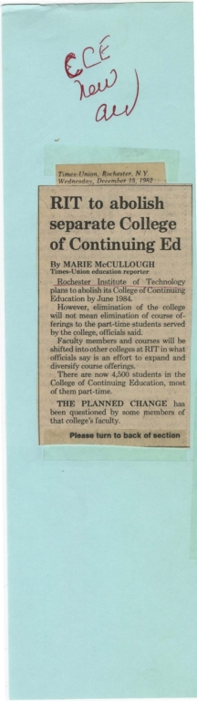 RIT to abolish separate College of Continuing Ed