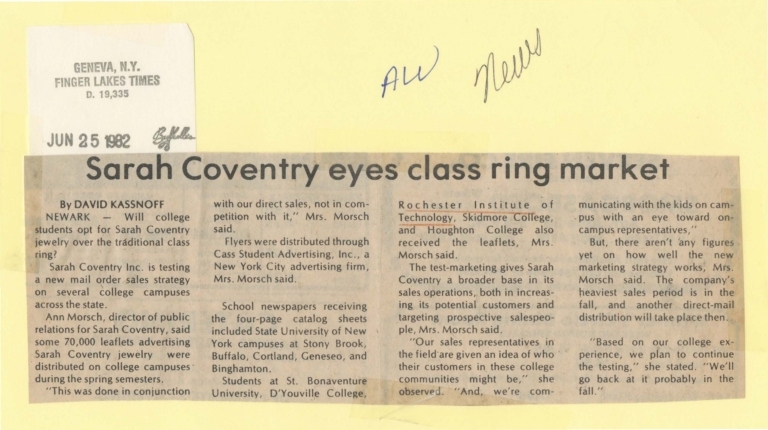 Sarah Coventry eyes class ring market