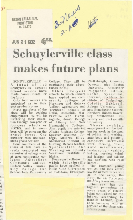 Schuylerville class makes future plans