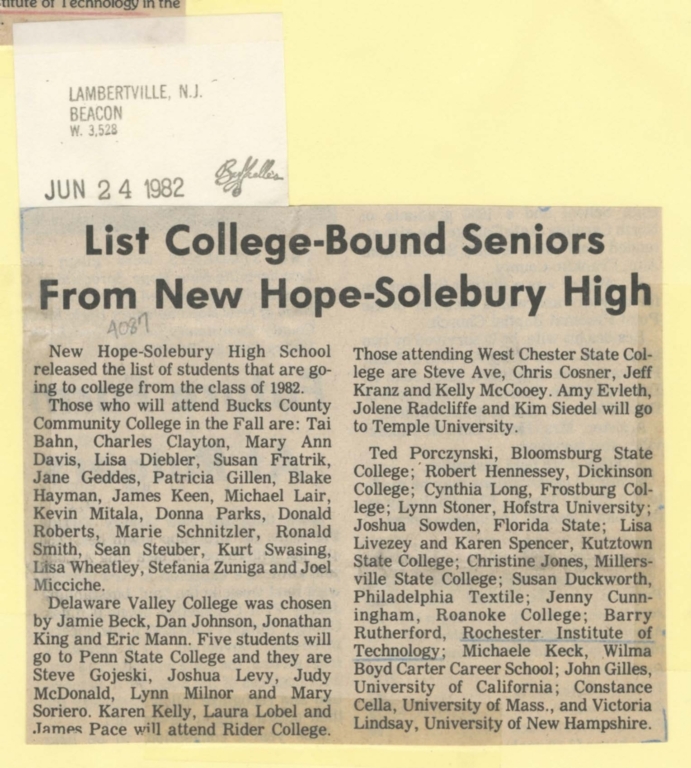 List college-bound seniors from New Hope-Solebury High