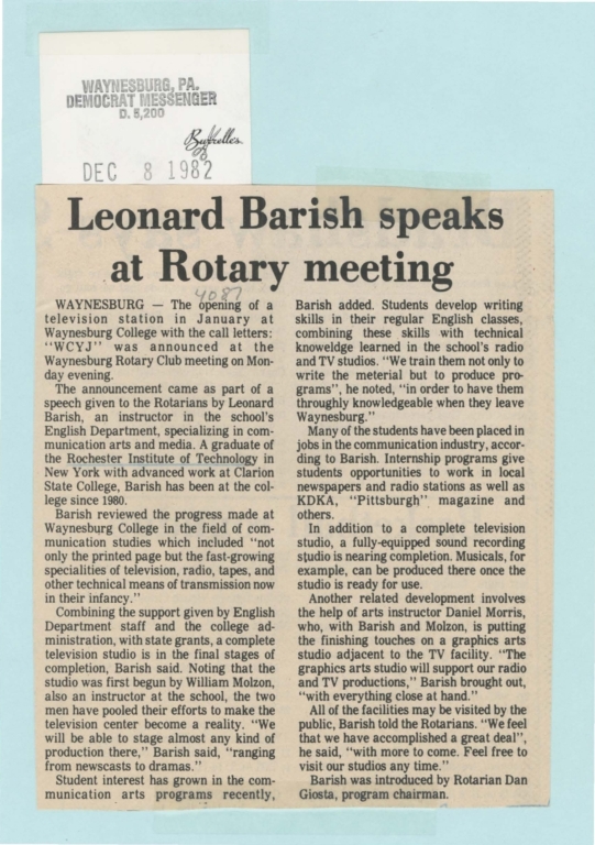 Leonard Barish speaks at Rotary meeting