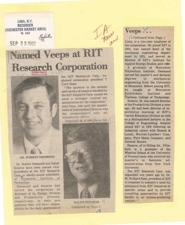 Named Veeps at RIT Research Corporation