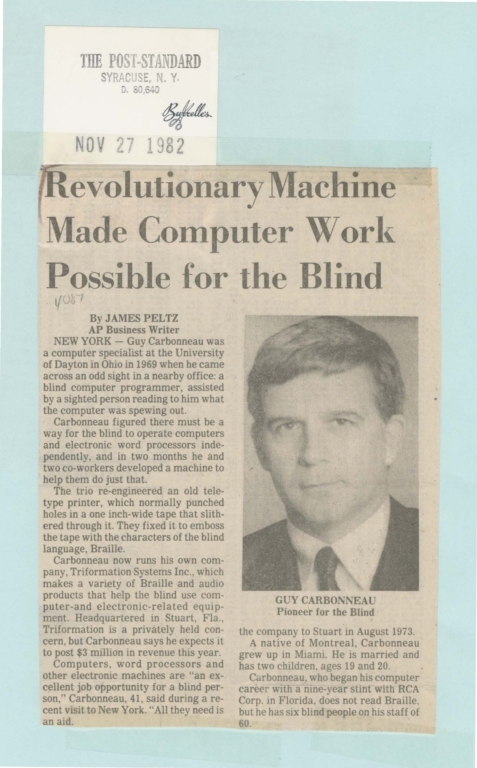 Revolutionary machine made computer work possible for blind