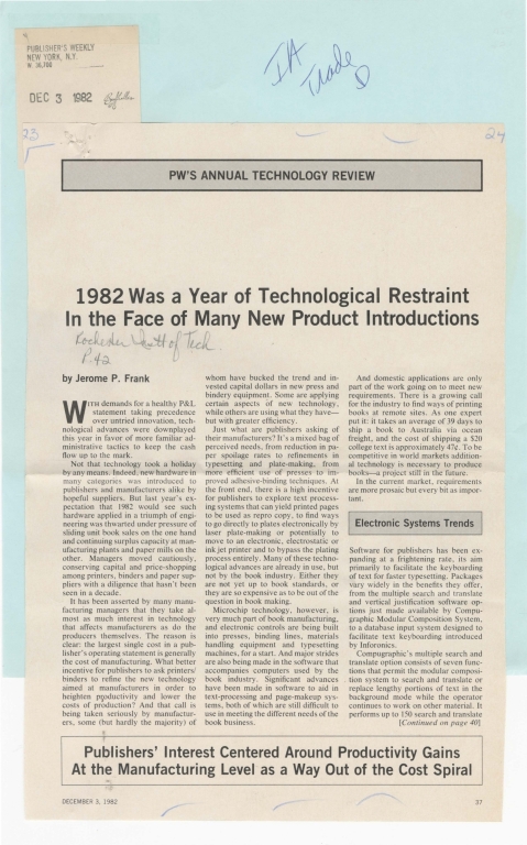 1982 was year of technological restraint in face of many new product introductions