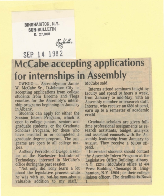 McCabe accepting applications for internship in Assembly
