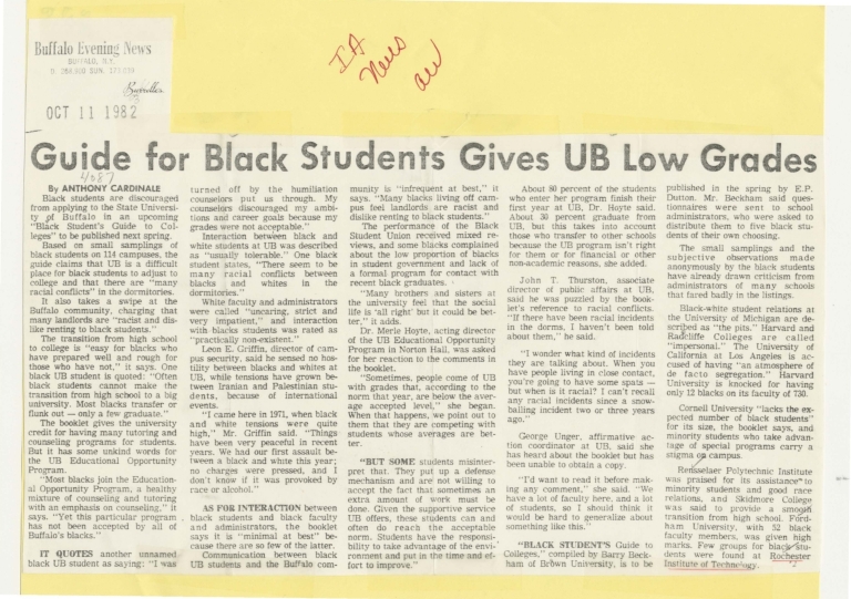 Guide for black students gives UB low grades