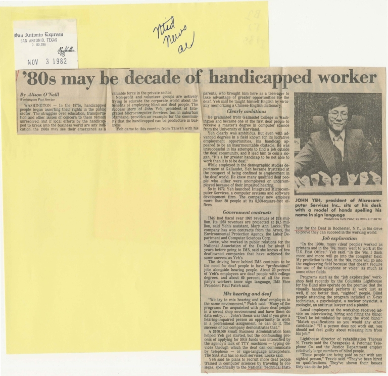 80's may be decade of handicapped worker