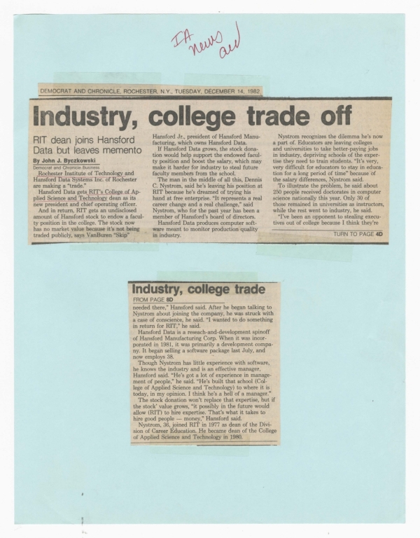 Industry, college trade off