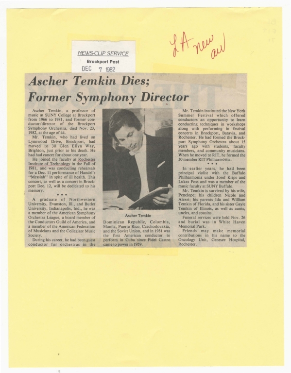 Ascher Temkin dies; former symphony director