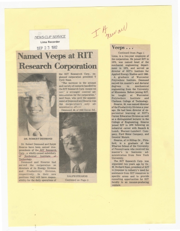 Named Veeps at RIT Research Corporation