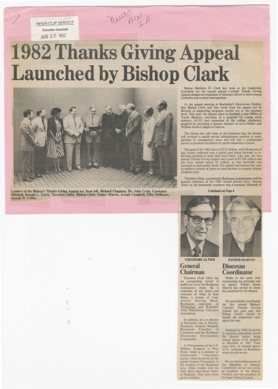 1982 thanks giving appeal launched by Bishop Clark