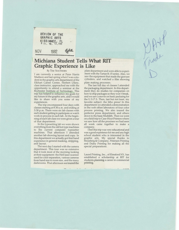 Michiana student tells what RIT graphic experience is like