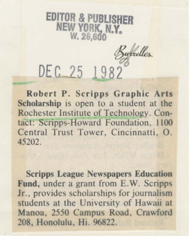 Robert P. Scripps graphic arts scholarship