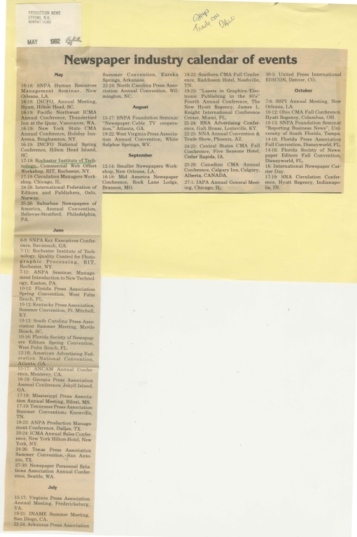 Newspaper industry calendar of events