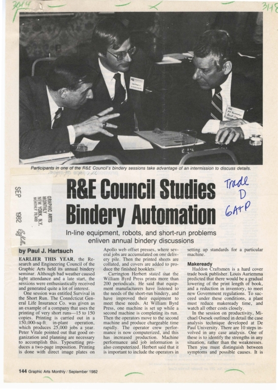 R&E council studies bindery automation