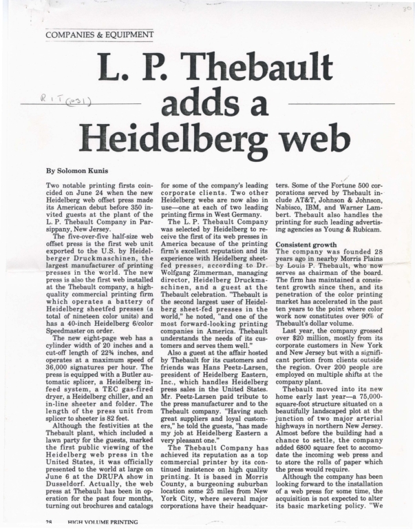 L. P. Thebault adds a Heidelberg web