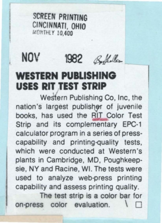 Western publishing uses RIT test strip