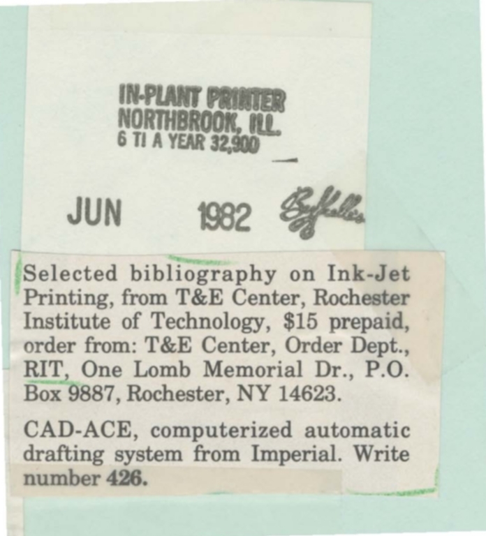 Selected bibliography on Ink-Jet Printing, from T&E
