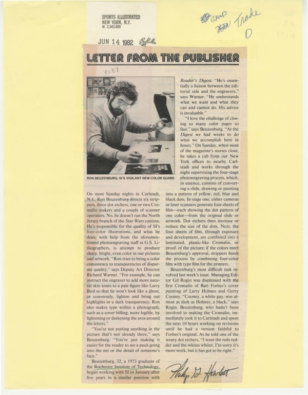 Letter from publisher