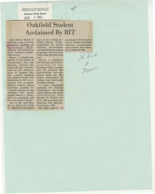Oakfield student acclaimed by RIT