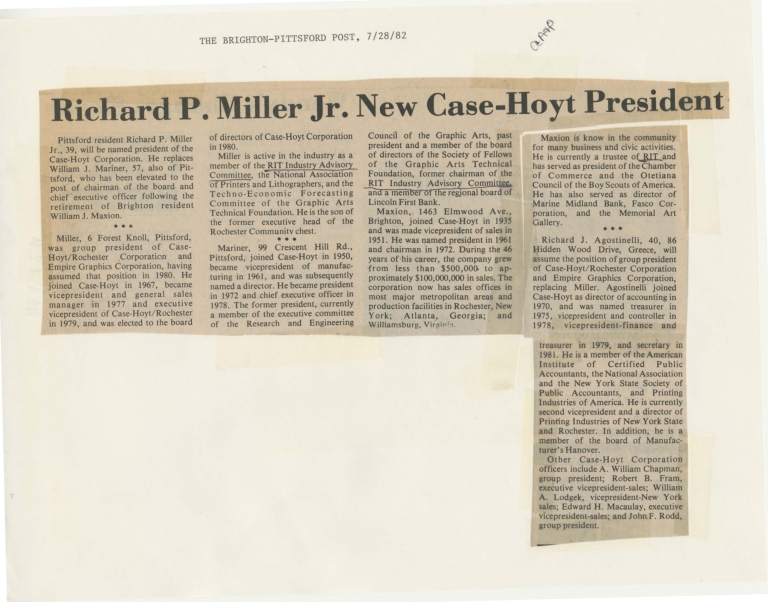 Richard P. Miller Jr. new Case-Hoyt president