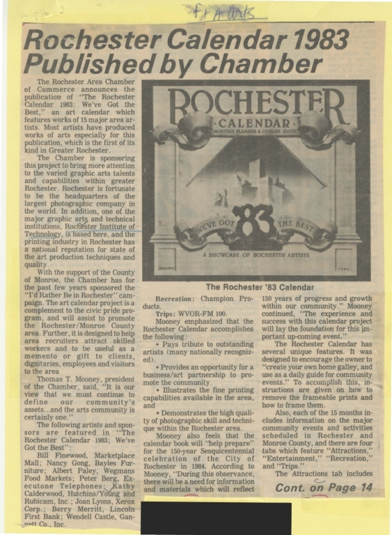 Rochester calendar 1983 published by chamber