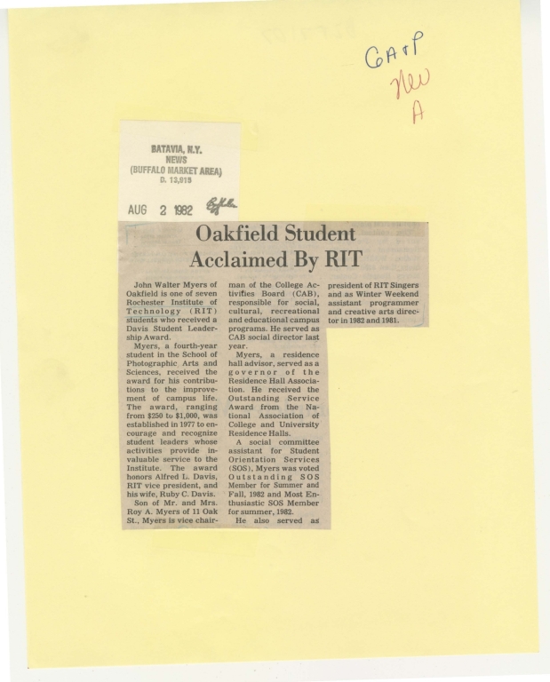 Oakfield student acclaimed by RIT