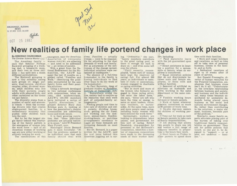 New realities of family life portend changes in work place