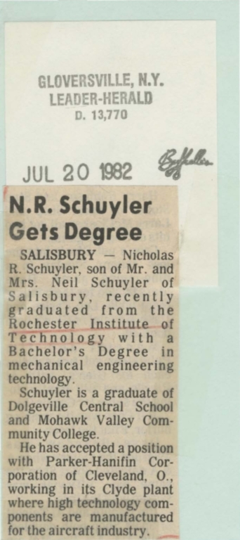 N.R. Schuyler gets degree