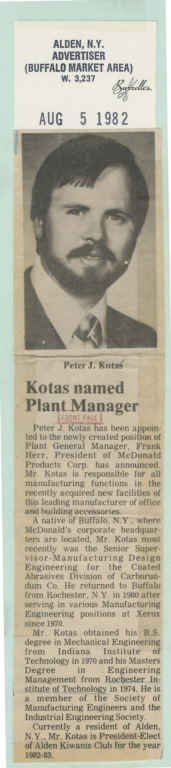 Kotas named plant manager
