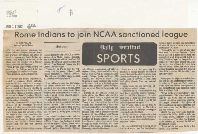 Rome Indians to join NCAA sanctioned leagues