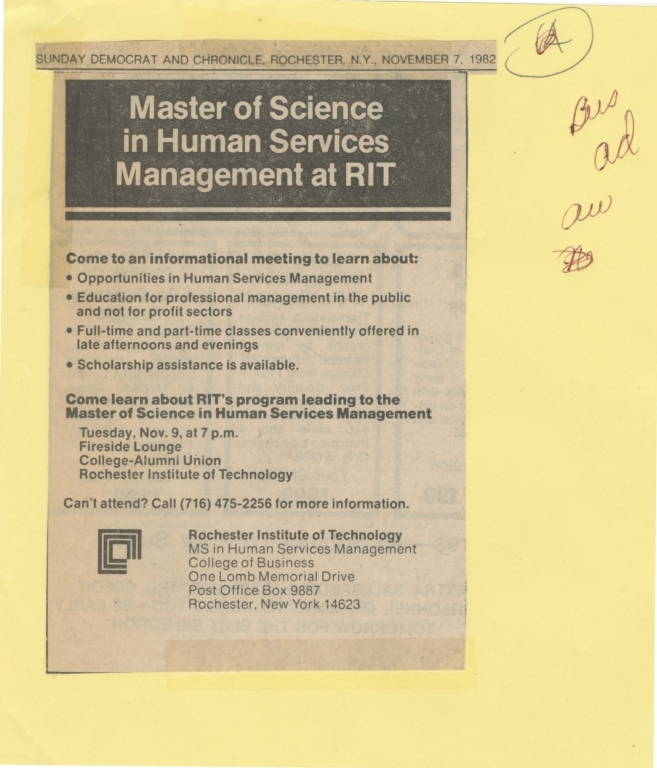Master of science in human services management at RIT